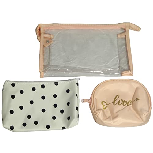Image of Set of 3 Combo Makeup Pouch Vanity Pouch Travel Organizer for Women | Large, Medium, Small Cosmetic Bags Set - Love Polka Dot Peach