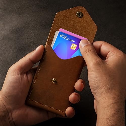 Image of The Wallet Store Flip 2.0 Genuine Leather Vertical Slim Wallet for Men | Easy Quick Card Access | Compact Front Cash Pocket & Button Lock | Minimalist Travel & Daily Carry Wallet (TAN)