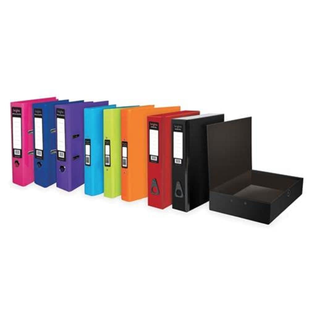 Pukka Pad, Brights Box Files – 10 Pack of Assorted Colours – 70mm Spine with Customisable Label for Large Amounts of Documents and Thumb Hole Retrieval – 37 x 24cm