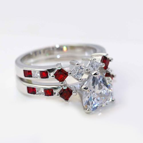 Couple Rings His Her Wedding Ring Set for Him and Her Matching Rings 1CT Heart AAA CZ Red Ring4