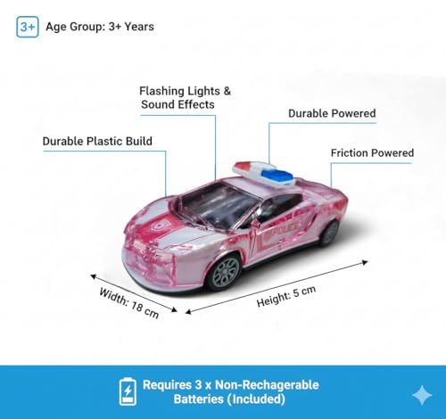Image of Friction Powered Police Car Toy for Kids with Pull Back Action Super Speed Cop Vehicle with RGB Lights Music Siren Sound Birthday Gift for Boys Girls Toddlers [Red 1007]