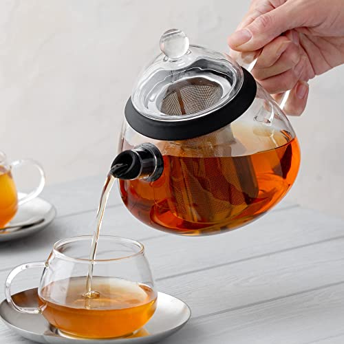 Elfin Glass Teapot With Infuser And Warmer (Stainless-Steel) Danish Designer Set, 28Oz/800Ml #TOP1