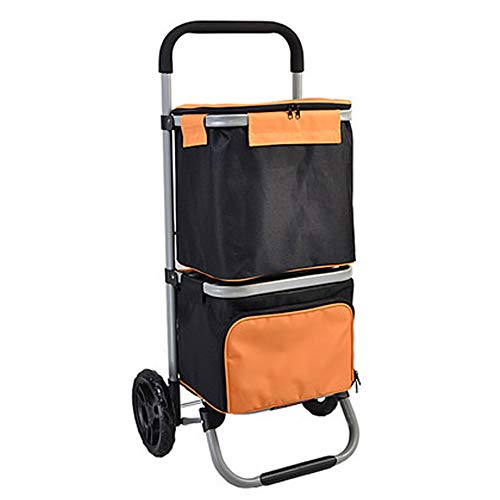 Preisvergleich Produktbild HXPK Tragbarer Klappleiterwagen, Aluminiumlegierungsanhänger, Haushaltswagen, Wasserdichter Rucksack mit großer Kapazität (2 Schichten),Orange
