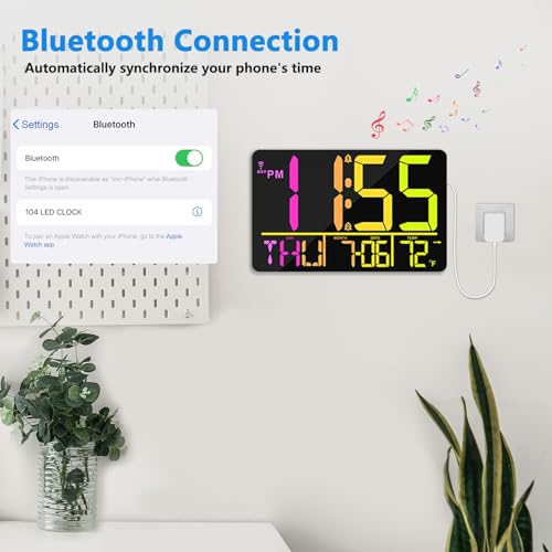 13" Bluetooth Auto Sync Wall Clock- Large Digital Alarm Clock with Remote - Image 3