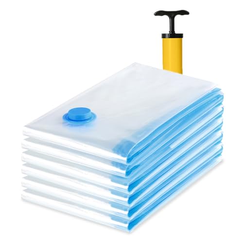 Diboniur Sacchetti Sottovuoto Vestiti, 5 Pezzi 80 x 60 cm Sacchi Buste Sottovuoto Vestiti Viaggio con Pompa Manuale, Vacuum Storage Bags Riutilizzabili per Piumoni Coperte Lenzuola Cuscini