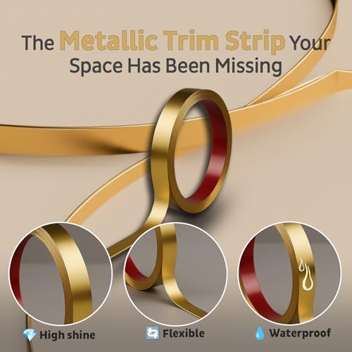 Image of Gold Moulding Patti for Wall - 5M Self Adhesive Metal Strip | T Profile Wall Moulding Trim for Ceiling, Furniture, Cabinet, Tile Border | 25MM SS 201 Mirror Finish (Gold, 25MM)
