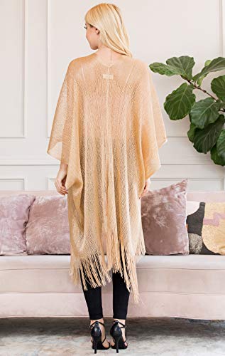 Image of RIAH FASHION Bohemian Sequin Glitter Shawl Wrap Poncho - Kimono Cardigan, Sparkly Metallic Mesh Scarf, Open Knit Crochet