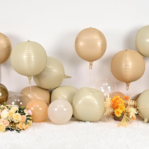Image of 9 Pcs Cream Beige Round Foil Balloons,22 Inch Round Balloons