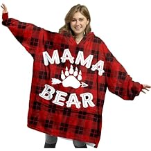 Mama Bear Wearable Blanket Hoodie Buffalo Plaid Hooded Blanket for Mom, Mothers Day, Birthday Gifts from Daughter, Son and Husband, Gifts For Wife From Husband, Wife Birthday Gift