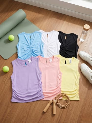 Image of WELAKEN Girls' Athletic Tank Top - Mesh Open Back Sleeveless Sports Shirt for Active Kids