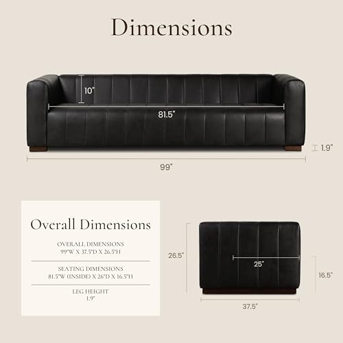Image of POLY & BARK Canale 99 inch Sofa in Onyx Black - Modern Living Room Couch with Deep Seating, Plush Cushions, Premium Upholstery, Contemporary Design, and Solid Wood Frame