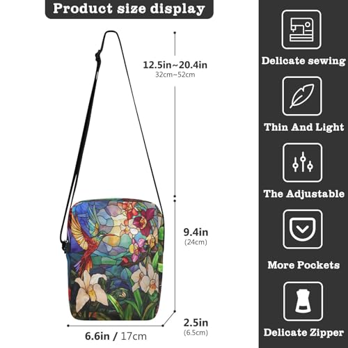 Stained Glass Beautiful Birds Colorful Orchids Flowers crossbody messenger bag shoulder bags Womens Casual Purses Adjustable Strap for Shopping business3