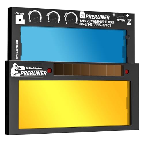 Shade Adjustable Series | Gold Shade Range 5-13 Auto Darkening Welding Lens | 2' x 4 1/4' x 0.33' | Gold Coating | Cool Blue Puddle View | Sensitivity & Delay Adjust - 10 + Years of Experience