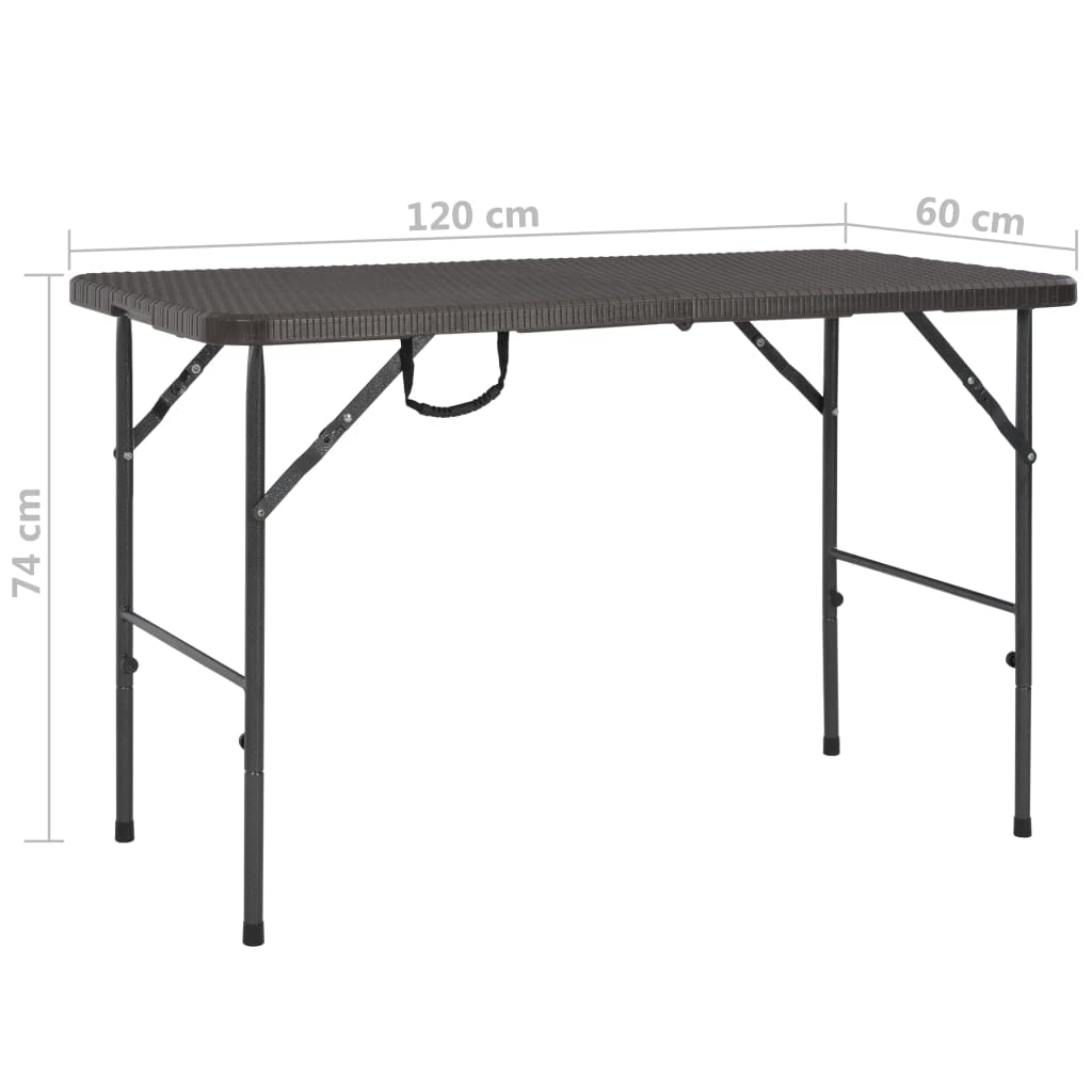 Tavolo da giardino pieghevole, marrone, 120 x 60 x 74 cm, resistente alle intemperie, effetto rattan, per terrazza, balcone, giardino, esterno, salvaspazio, stabile, facile da pulire
