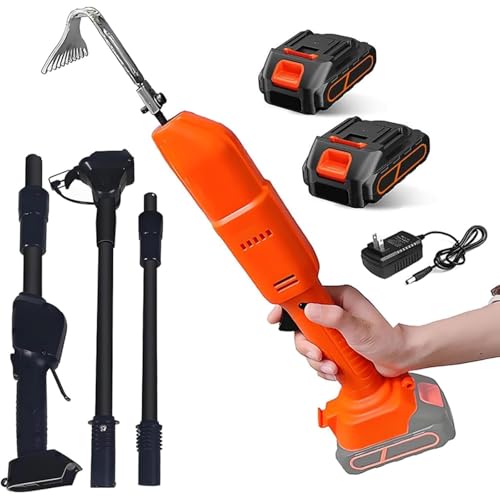 Cultivator Hoe, Electric Weeder with 2x1.5Ah Lithium Battery & Telescopic Pole, Electric Digging Hoe Hand, 2-in-1 Gardening Tools & Rake for Loosening Soil and Weeding