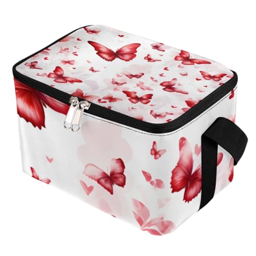 GzLeyigou Lunch Bags for Women Men 9 Cans,Red Butterfly Valentine's Day Hot & Cold Food Delivery Bag Insulated Grocery Bag Insulated Lunch Box Cooler Bag for Office Work Picnic Beach