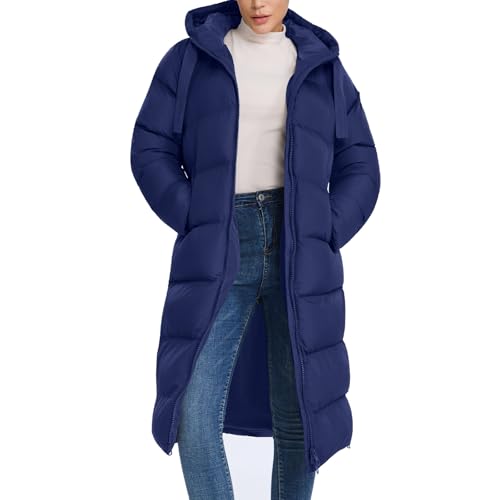 HOTIAN Damen Warm Wintermäntel Lang Parka Steppjacke Reißverschluss Daunenmantel Outdoorjacke Winter Mantel mit Kapuze