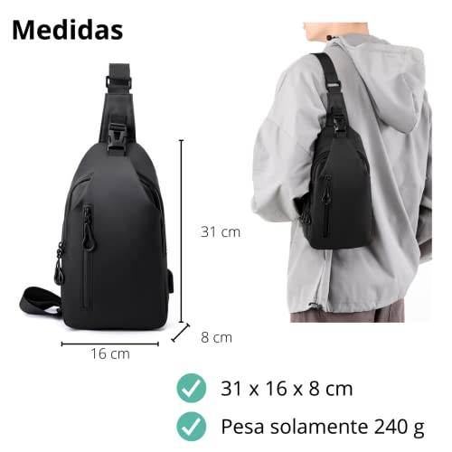 Bandolera para hombre o mujer Bolso cómodo suave, impermeable y con estilo. USB Accesorios para viajes deporte playa Estupendo regalo para cumpleaños, fiestas. Mochila cruzada pequeña (Azul oscuro)