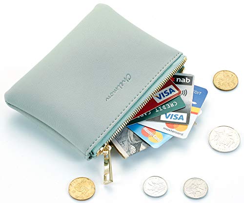 Image of Chelmon Leather Coin Purse Pouch Change Purse with Zipper for Men Women (Green Light)
