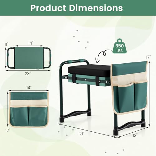 Image of 2-in-1 Garden Kneeler and Seat, Folding Garden Seat w /EVA Foam Kneeling Pad & Removable Tools Pouch, Sturdy Steel Frame, No Assembly, Portable Heavy Duty Garden Stool w /Detachable Armrests