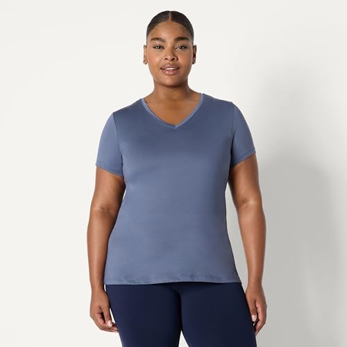 Image of Amazon Essentials Women's Active Quick Dry Tech Stretch Short-Sleeve V-Neck T-Shirt (Available in Plus Size), Pack of 2