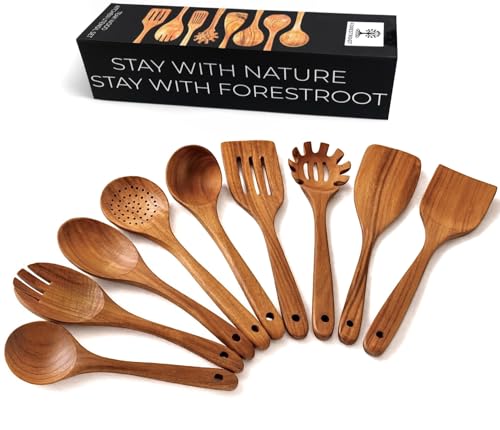 Forestroot 9-Piece Wooden Cooking Utensil Set – Premium Wood Kitchenware