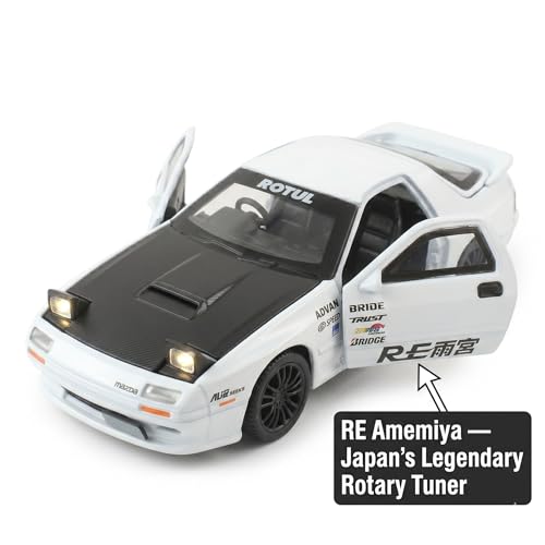 Image of Mazda RX-7 FC3S RE Amemiya 1:32 Scale Die-Cast Car Model White - JDM Rotary Tuner Sound Light Pull-Back Alloy Sports Car Collectible Toy