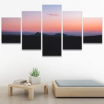 SIGNWIN 5 Panel Canvas Wall Art Orange Sunset...
