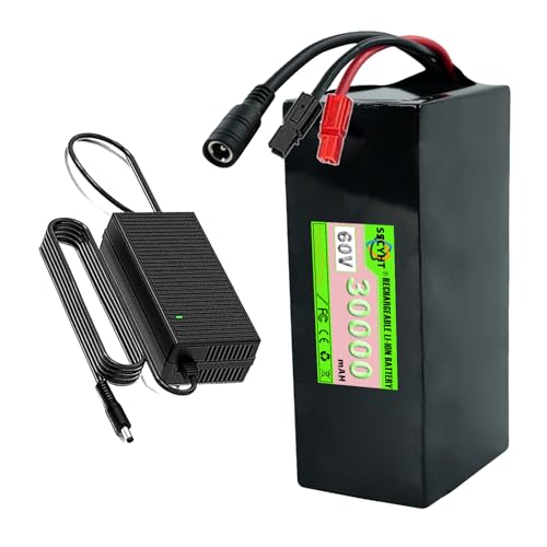 SSCYHT 60V Lithium Battery 60V 20Ah 15Ah 25Ah 12Ah Lithium Ion Battery 60V 30Ah 10Ah Rechargeable Battery 60V Li-ion Battery for 250W - 1800W Motors with Charger,60v30ah Anderson