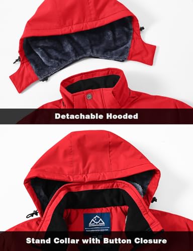 Image of TBMPOY Men's Winter Ski Jacket Waterproof Warm Snow Insulated Coat Fleece Lined Snowboard Hooded Raincoat
