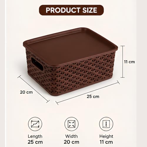 Image of Storage Box and Organiser with Lid (Pack of 3) | Plastic Storage Basket for Kitchen, Clothes & Home Essentials | Multipurpose Storage Organizer Containers | Storage Box Set (25 x 20 x 11 cm)