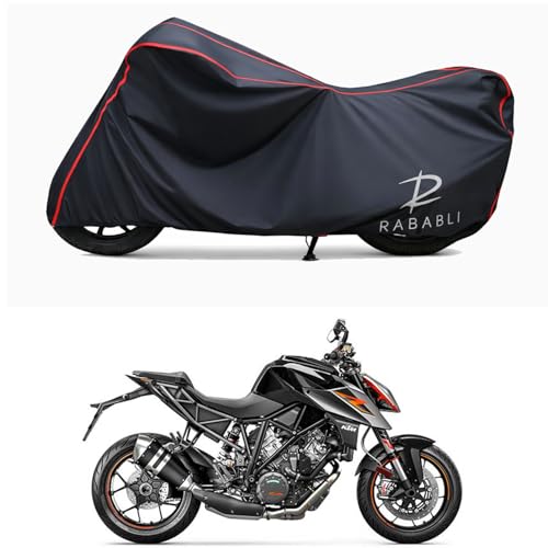 Image of Waterproof Bike Body Cover Compatible for | KTM 1290 Super Duke R | Taffeta Fabric, Red Piping Design, Bottom Elastic Fit | Dustproof, Sun UV & Rain Protection for All Bikes