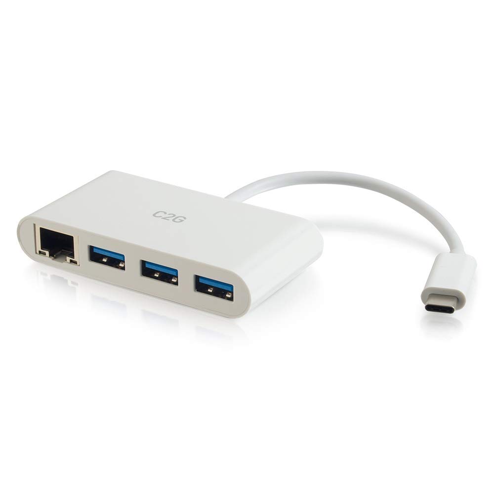 C2G Adaptador USB-C a Ethernet con concentrador USB de 3 Puertos, Color Blanco