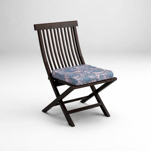 Image of WELL KNOWN Set of 2 Wooden Folding Chairs with Cushion Seat | Walnut Finish Solid Wood Patio & Balcony Chairs | Space Saving Indoor Outdoor Furniture (Blue Cushion)
