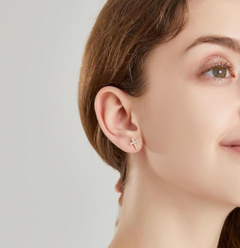 Tiny Gold Earrings, Hypoallergenic Cross Stud for women, Small Cubic Zirconia Huggies Jewelry3