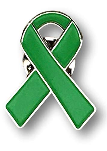 Jeirles Wholesale 1 Green Awareness Enamel Ribbon Pin With Metal Clasp Pin - Show Your Support For Adrenal Cancer,Cerebral Palsy,Kidney Disease,Liver Cancer,Organ Donation