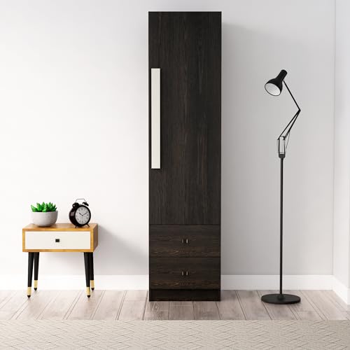 Image of Bniture Wooden Almirah for Clothes, Door for Bedroom, 1 Door Wardrobe with 2 Drawer & Hanging Space 3 Years Warranty (Flower Wenge)