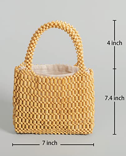 Image of Small Tote Bag Wooden Bead Bag Woven Handbag Clutch Purses for Women