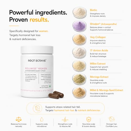 Image of FOLLIWISE Hair Nourishment Supplement | Hair Strength & Growth | Vitamins, Minerals & Natural Extracts | Pack of 1 | 60 Veg Capsules