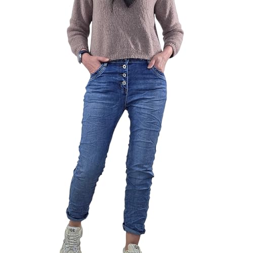Jean stretch Boyfriend femme Karostar pantalon denim souple à boutons