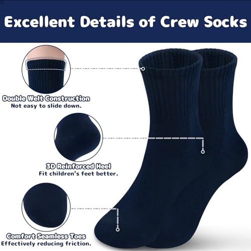 Olreco 6 Pack Girls Crew Socks Boys Socks Cotton Seamless Socks for Kids Crew Socks Toddler Dress Socks School Socks for Girl2