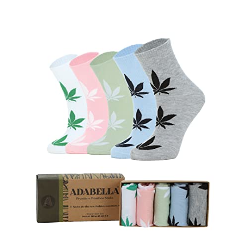 Womens Bamboo Rayon Quarter Ankle Floral Socks 5 Pack Gift Box - Thin Breathable Moisture Wicking Soft Seamless Size 6-10