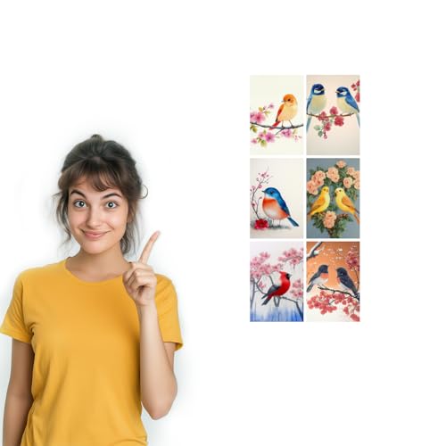 Image of SiddArtify Watercolor Bird Wall Art Prints Set - Floral Bird Poster Decor for Living Room Bedroom Office - Set of 2-4x6 Inch - Board (Pack of 6) - Sticker (Pack of 6)