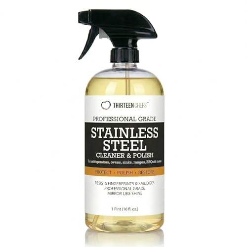 Thirteen Chefs Stainless Steel Cleaner and Polish for Fridge, Oven, Cooktop, Kitchen Appliances, BBQ and Ranges – 16oz
