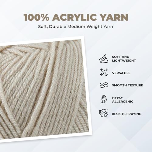 Image of Mary Maxim Maximum Value Acrylic Yarn for Crocheting and Knitting, Soft Worsted Weight Yarn 4, Ideal for Blankets, Sweaters, Hats, and Scarves, 8 oz Skein (474 Yds), Cottonwood
