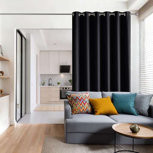 Image of RYB HOME Blackout Thermal Insulated Curtains, Portable Curtain for Sliding Glass Door /Storage /Space Room Divider, Large Window Treatment Room Divider Panel, W80 x L84, Black, 1 Panel
