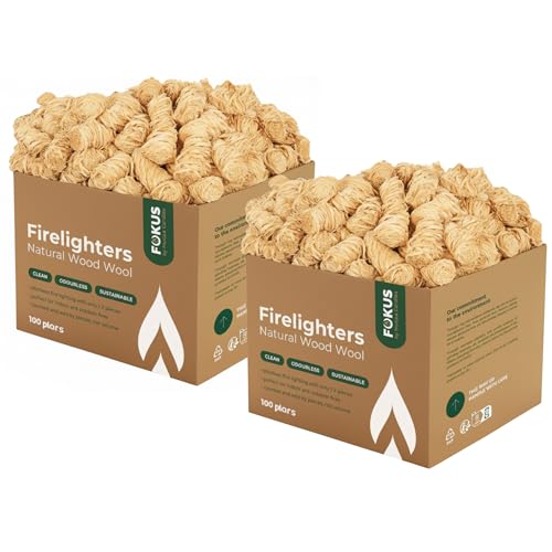 HORECA CANDLES Holzwolle Anzünder - 200 Große Öko Feueranzünder & Anzündhilfe aus natürlicher Holzwolle - Geruchlos & Rauchfrei - Für Kamin Grill Ofen & Pizzaofen - Wasserfest & Nachhaltig