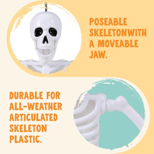 Image of JOYIN 5 PCS 16 inch Blacklight Reactive Halloween Skeleton, Small Skeleton Decor, Full Body Posable Joint Hanging Skeleton for Halloween Decoration, Graveyard Prop, Haunted House, Spooky Scene Party Favor