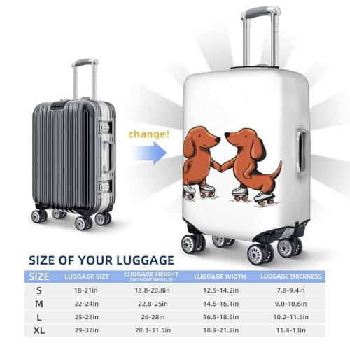 Two Dachshunds Rollerblading Holding Hands Elastic Travel Luggage Covers Dustproof Scratch-Resistant Suitcase Protector Fit 22-24 Inch4