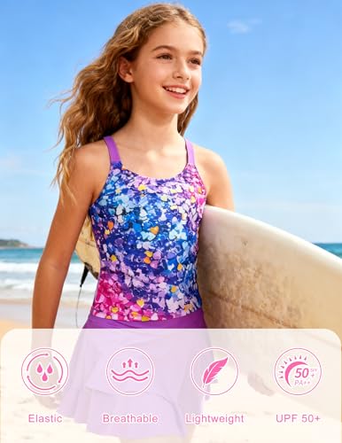 Image of ALISISTER Girls Tankini Swimsuit Two Piece Bathing Suits Summer Beach Swimwear with Shorts for 7-12 Years